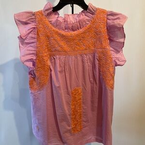 J. Marie Purple/Lavender and Orange Embroidered Women's Top Medium
